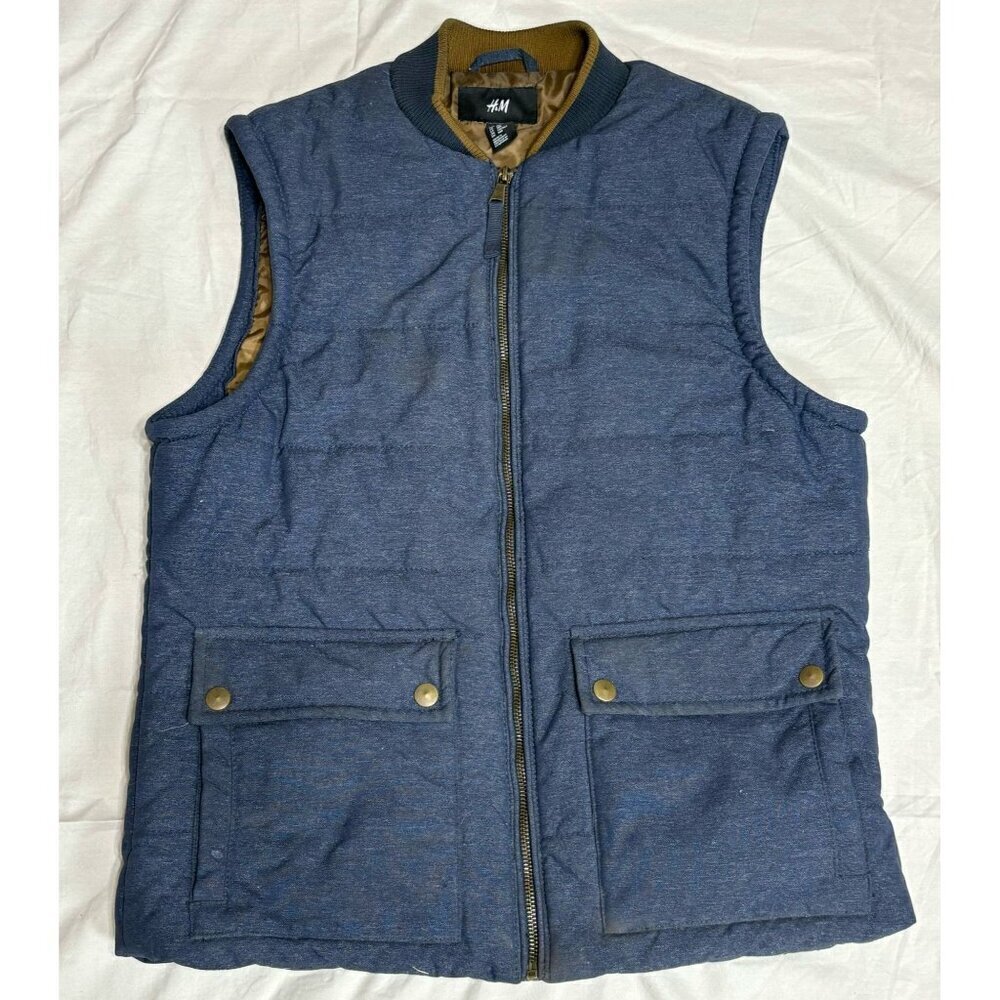 H&M Mens 38R Navy Blue Puffer Vest With Front Pockets & Zipper Closure Gorpcore